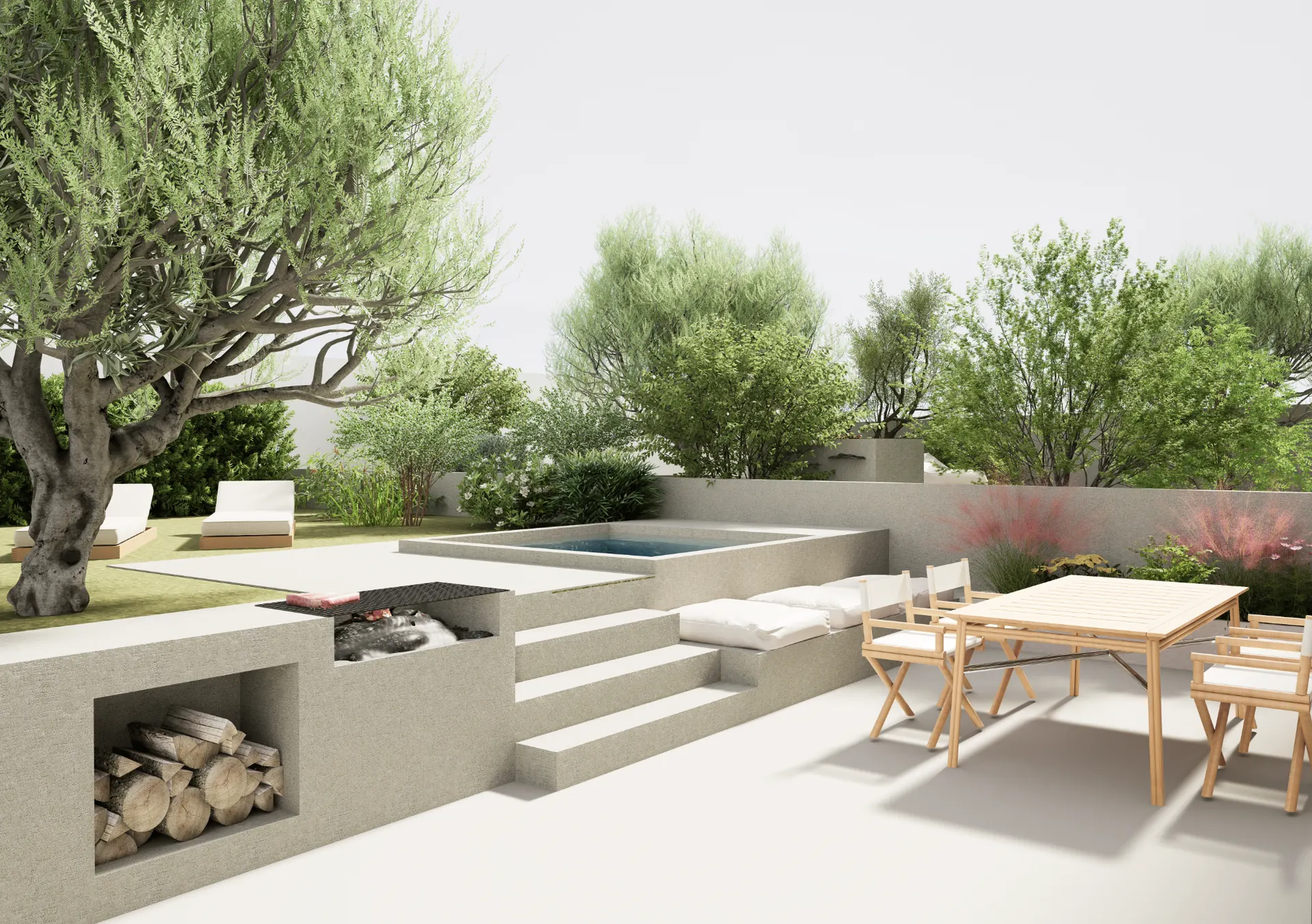 Giardino privato con jacuzzi tra gli ulivi